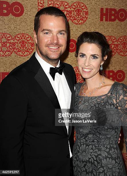 Actor Chris O'Donnell and wife Caroline Fentress attend HBO's Golden Globe Awards after party at Circa 55 Restaurant on January 12, 2014 in Los...