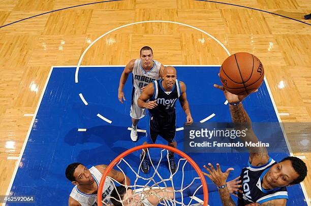 Greg Smith of the Dallas Mavericks shoots against the Orlando Magic on January 31, 2015 at Amway Center in Orlando, Florida. NOTE TO USER: User...