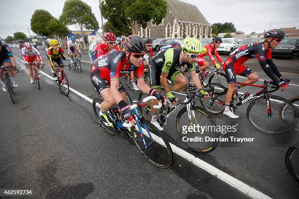 Cadel Evans of BMC Racing Team rides in the peleton during the Cadel Evans Ocean Road Race on February 1, 2015 in Melbourne, Australia.