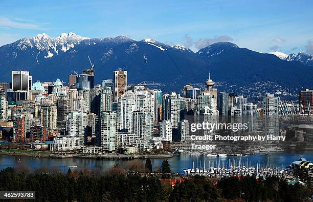 vancouver skyline with mountains - grouse mountain fotografías e imágenes de stock