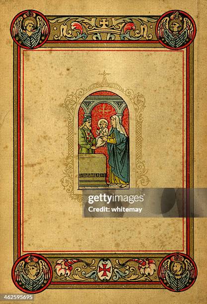 illustrazioni stock, clip art, cartoni animati e icone di tendenza di invecchiata in stile vittoriano religioso pagina di libro - libro di preghiera