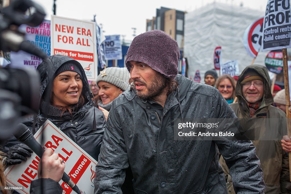 Actor Russel Brand takes part in the demonstration against...