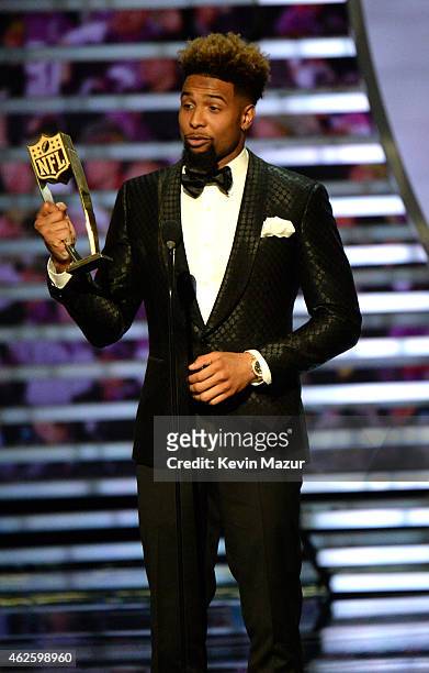 Player Odell Beckham Jr. Speaks onstage during 4th Annual NFL Honors at Phoenix Convention Center on January 31, 2015 in Phoenix, Arizona.