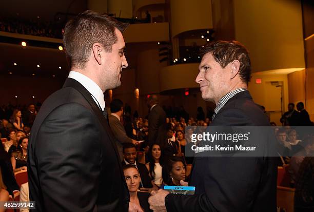 Player Aaron Rodgers and retired NFL player Steve Young attend the 4th Annual NFL Honors at Phoenix Convention Center on January 31, 2015 in Phoenix,...