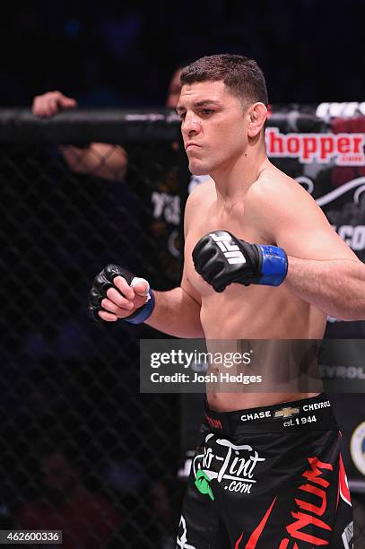 Nick Diaz prepares to face Anderson Silva in their middleweight bout during the UFC 183 event at the MGM Grand Garden Arena on January 31, 2015 in...