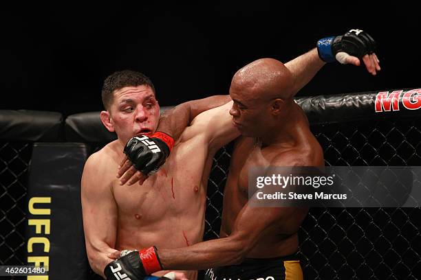 Nick Diaz and Anderson Silva fight in a middleweight bout during UFC 183 at the MGM Grand Garden Arena on January 31, 2015 in Las Vegas, Nevada....