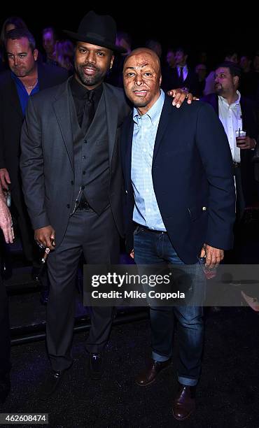 Personalities A.J. Calloway and J.R. Martinez attend DirecTV Super Saturday Night hosted by Mark Cuban's AXS TV and Pro Football Hall of Famer...