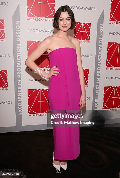 Presenter Anne Hathaway attends the 19th Annual Art Directors Guild Excellence In Production Design Awards at The Beverly Hilton Hotel on January 31,...