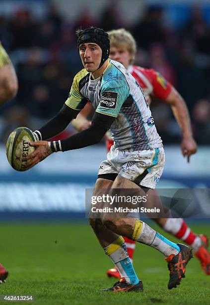 Sam Davies of Ospreys during the LV=Cup match between Gloucester Rugby and Ospreys at Kingsholm Stadium on January 31, 2015 in Gloucester, England.