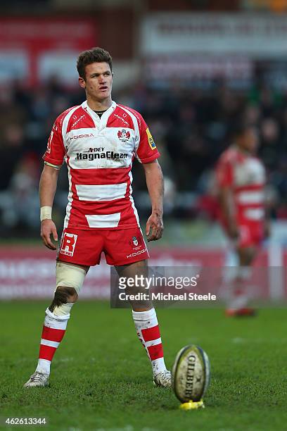 Billy Burns of Gloucester during the LV=Cup match between Gloucester Rugby and Ospreys at Kingsholm Stadium on January 31, 2015 in Gloucester,...