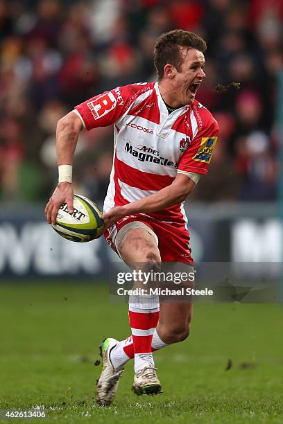 Billy Burns of Gloucester during the LV=Cup match between Gloucester Rugby and Ospreys at Kingsholm Stadium on January 31, 2015 in Gloucester,...