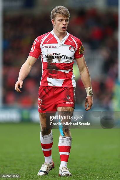 Ollie Thorley of Gloucester during the LV=Cup match between Gloucester Rugby and Ospreys at Kingsholm Stadium on January 31, 2015 in Gloucester,...