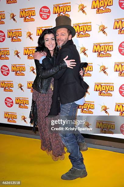 Jenifer Bartoli and Christophe Mae attend the 'Maya The Bee - La Grande Aventure De Maya L'Abeille' Paris Premiere at UGC Cine Cite Bercy on February...