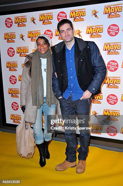 Gil Alma and his companion attend the 'Maya The Bee - La Grande Aventure De Maya L'Abeille' Paris Premiere at UGC Cine Cite Bercy on February 1, 2015...