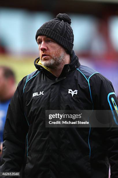 Steve Tandy the Head Coach of Ospreys during the LV=Cup match between Gloucester Rugby and Ospreys at Kingsholm Stadium on January 31, 2015 in...