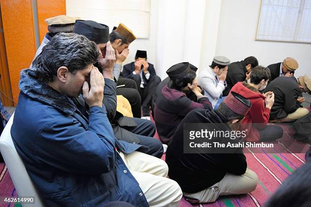 Muslims in Japan pray for Japanese hostage Kenji Goto at a mosque on February 1, 2015 in Tsushima, Aichi, Japan. The government's comprehensive...
