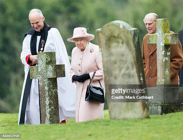 Queen Elizabeth II and Prince Philip, Duke of Edinburgh attend Sunday Church Service at West Newton on February 1, 2015 in King's Lynn, England.