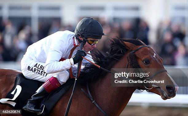 Jamie Spencer rides Thanksgiving Day to win The Bet on UK Racing with tote pool Handicap stakes at Chelmsford City racecourse on February 01, 2015 in...