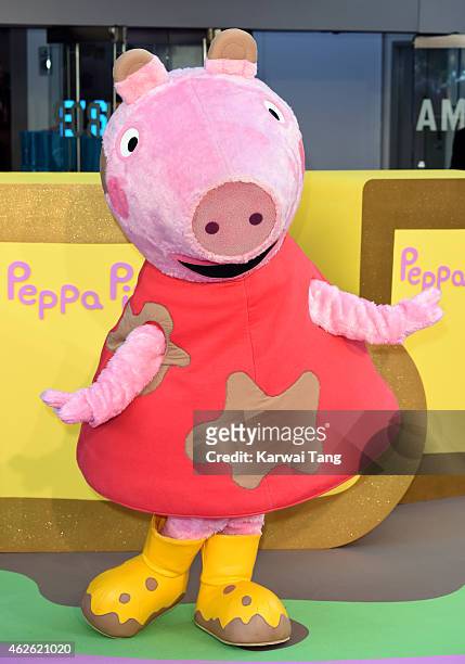 Peppa Pig attends the UK premiere of "Peppa Pig: The Golden Boots" at Odeon Leicester Square on February 1, 2015 in London, England.
