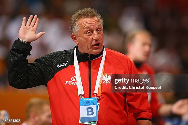 Head coach Michael Biegler of Poland looks thoughtful during the third place match between Poland and Spain in the Men's Handball World Championship...