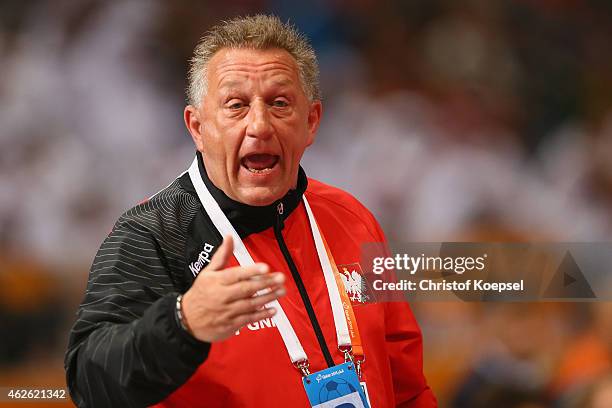 Head coach Michael Biegler of Poland looks thoughtful during the third place match between Poland and Spain in the Men's Handball World Championship...