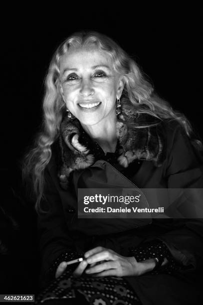 Franca Sozzani attends the Roberto Cavalli show as a part of Milan Fashion Week Menswear Autumn/Winter 2014 on January 14, 2014 in Milan, Italy.