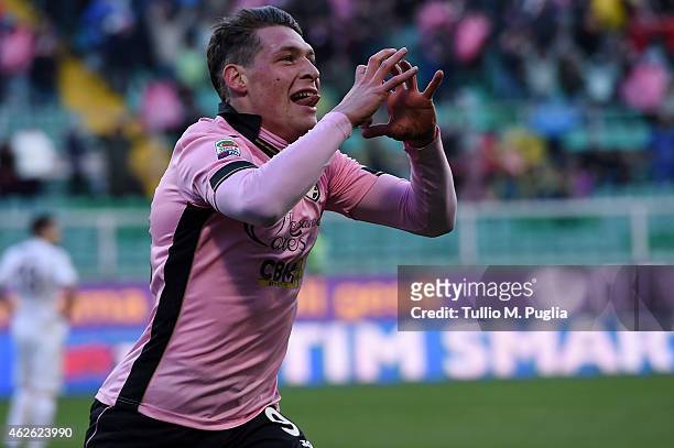 Andrea Belotti of Palermo celebrates after scoring his team's second goal during the Serie A match between US Citta di Palermo and Hellas Verona FC...