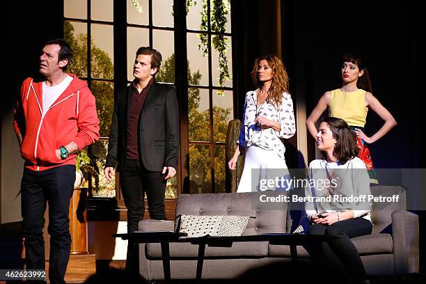 Jean-Luc Reichmann, Grandson of Michele Morgan, Nicolas Messica, Ingrid Chauvin, Anouchka Delon and Baya Rehaz perform during France Rugby Team for...