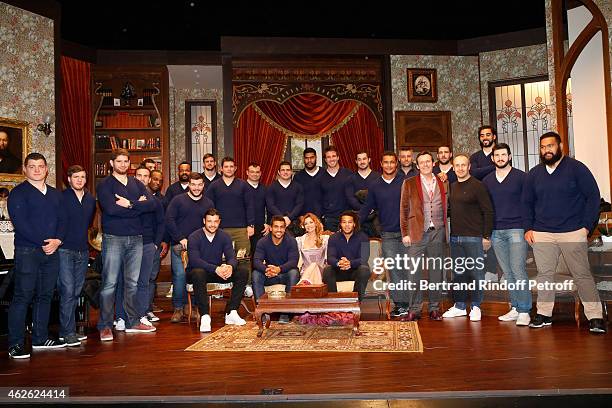 Jean-Luc Reichmann, Ingrid Chanvin, France Rugby Team Trainer Philippe Saint Andre and France Rugby Team attend France Rugby Team for '2015, 6...