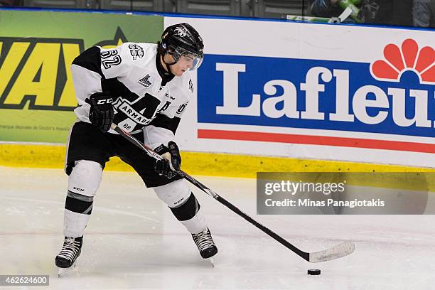 Danick Martel of the Blainville-Boisbriand Armada looks to play the puck during the QMJHL game against the Saint John Sea Dogs at the Centre...