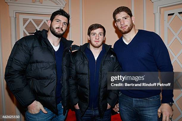 Players Remi Tales, Camille Lopez and Pascal pape attend France Rugby Team for '2015, 6 Nations Tournament' is Guest of Honor at Hibernatus Theater...