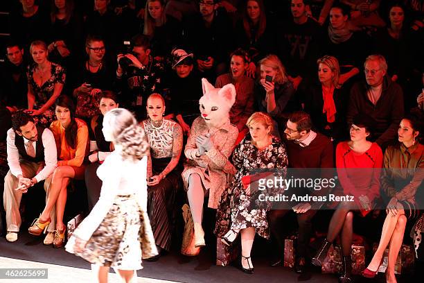 Massimo Sinato, Rebecca Mir, Lexy Hell, Maite Kelly, Florent Raimond, guest, Johanna Klum attend the Rebekka Ruetz show during Mercedes-Benz Fashion...