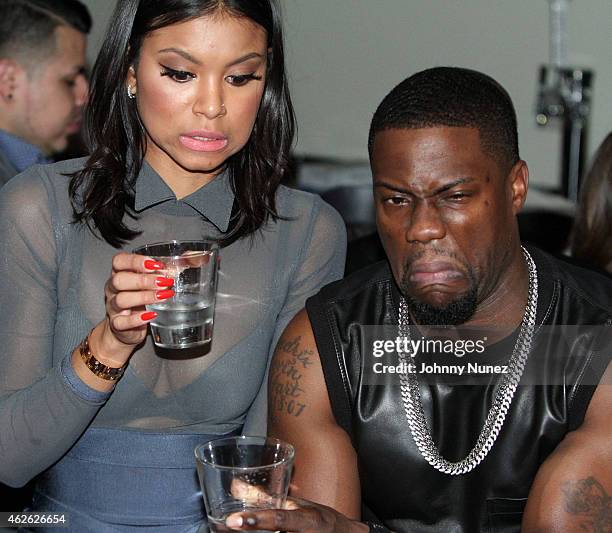 Kevin Hart and his fiancee Eniko Parrish attend the Kevin Hart Pre Super Bowl Party Hosted By NuFace Ent. At The Culture Pearl on January 31 in...