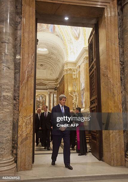 Secretary of State John Kerry visits a section of the Vatican apostolic palace after a meeting Vatican Secretary of State, on January 14, 2014. AFP...