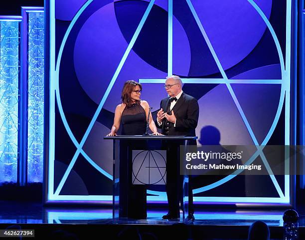 Art Directors Guild Council Chair Marcia Hinds and Art Directors Guild Council Past President John Shaffner speak onstage during the 19th Annual Art...