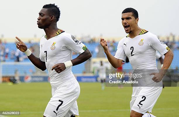 Ghana's Christian Atsu celebrates his goal with his team mate Kwesi Appiah against Guinea during the 2015 African Cup of Nations quarter final match...