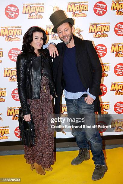 Singer Jenifer and singer Christophe Mae attend the 'Maya The Bee - La Grande Aventure De Maya L'Abeille' Paris Premiere at UGC Cine Cite Bercy on...