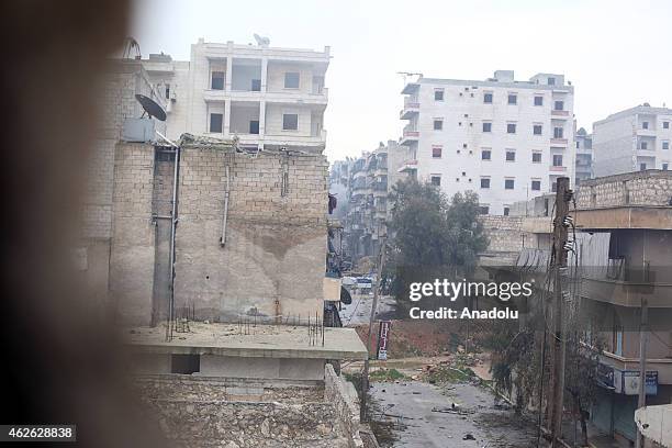 General view of an area of Ashrafieh district during the operation staged by 16th division members of Free Syrian Army with howitzers, made up by...