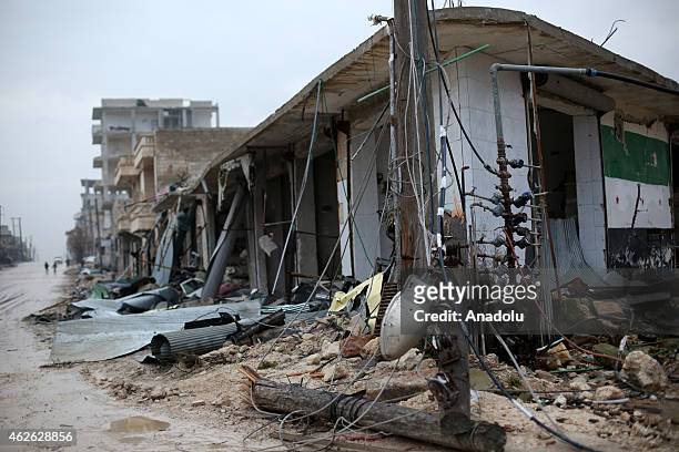 General view of a destroyed building in Ashrafieh district during the operation staged by 16th division members of Free Syrian Army with howitzers,...