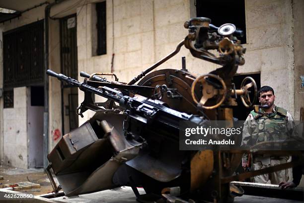 General view of an area of Ashrafieh district during the operation staged by 16th division members of Free Syrian Army with howitzers, made up by...