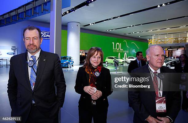 Daniel Ammann, incoming president and chief financial officer of General Motors Co. North America, from left, Mary Barra, incoming chief executive...