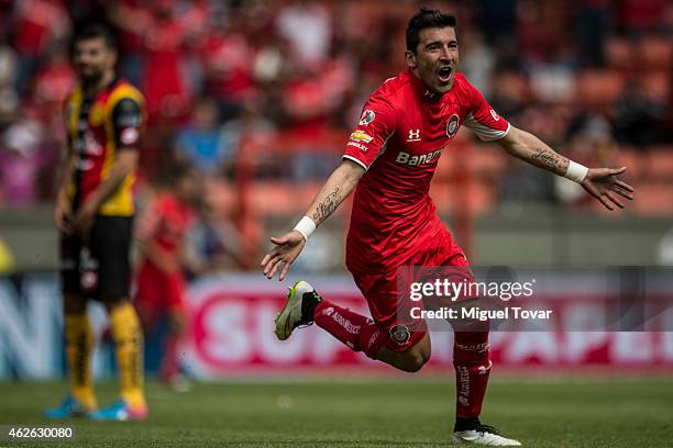 Edgar Benitez of Toluca celebrates after scoring the opening goal during a match between Toluca and Leones Negros as part of 4th round Clausura 2015...