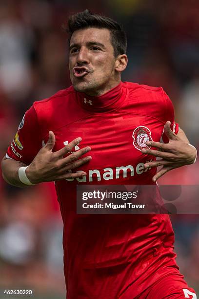 Edgar Benitez of Toluca celebrates after scoring the opening goal during a match between Toluca and Leones Negros as part of 4th round Clausura 2015...