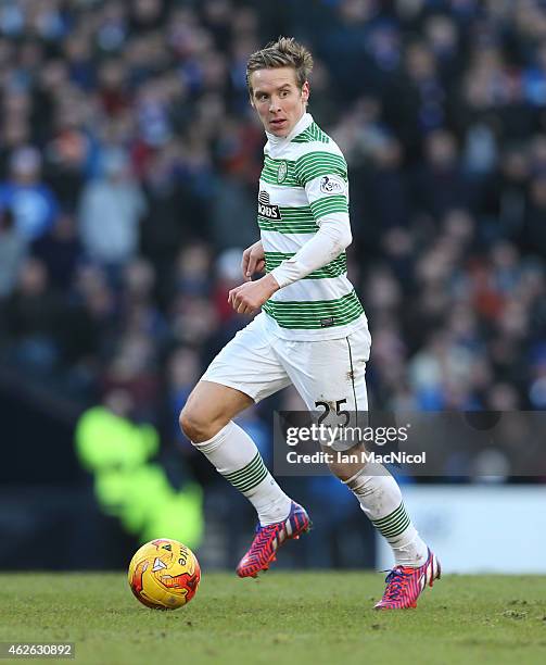 Celtic's Norwegian midfielder Stefan Johansen controls the ball during the Scottish League Cup Semi-Final football match between Celtic and Rangers...