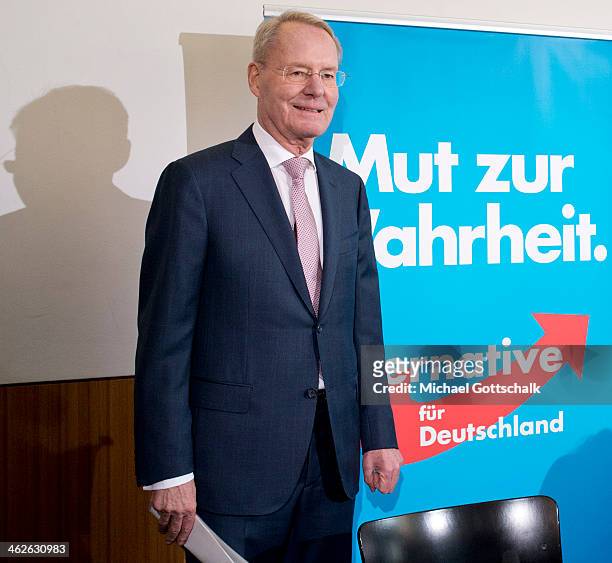 Former President of the Federation of Industry and new member of Alternative for Germany Party AFD, Hans-Olaf Henkel, attends a press conference of...