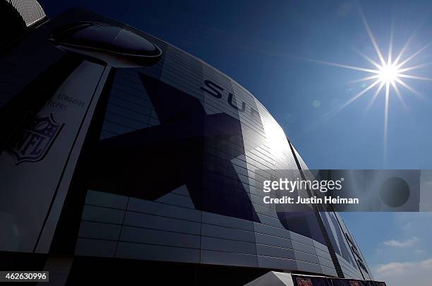 The exterior of University of Phoenix Stadium is seen prior to Super Bowl XLIX between the Seattle Seahawks and the New England Patriots on February...