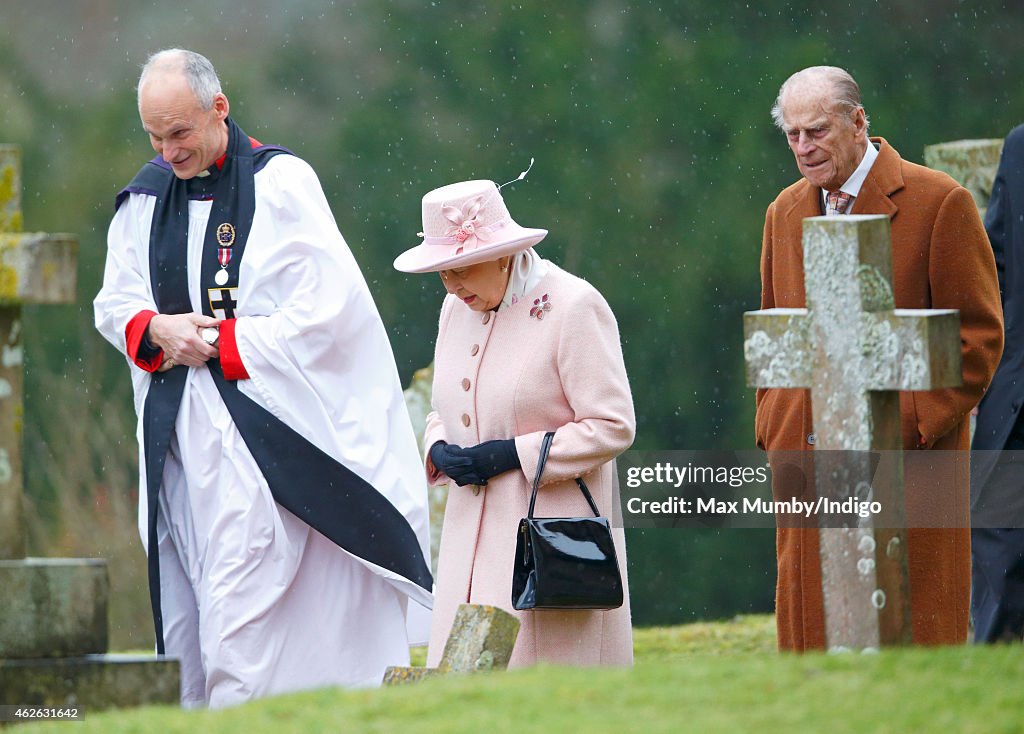 The Queen & Duke Of Edinburgh Attend Sunday Service At West Newton