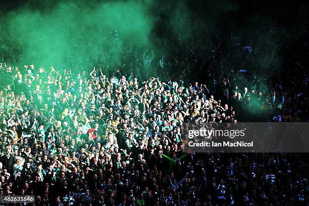 Celticfans in the sunshine during the Scottish League Cup Semi-Final football match between Celtic and Rangers at Hampden Park on February 01, 2015...