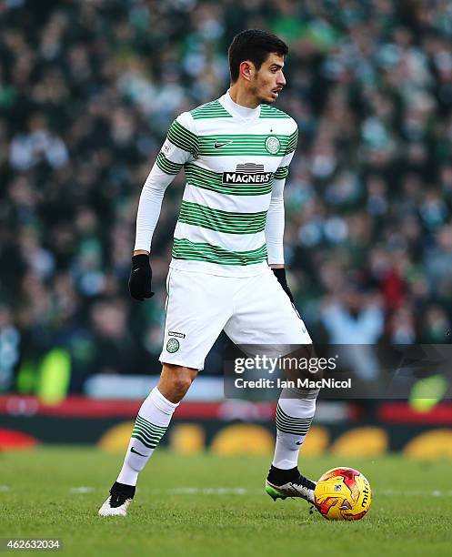 Celtic's Israeli midfielder Nir Biton controls the ball during the Scottish League Cup Semi-Final football match between Celtic and Rangers at...