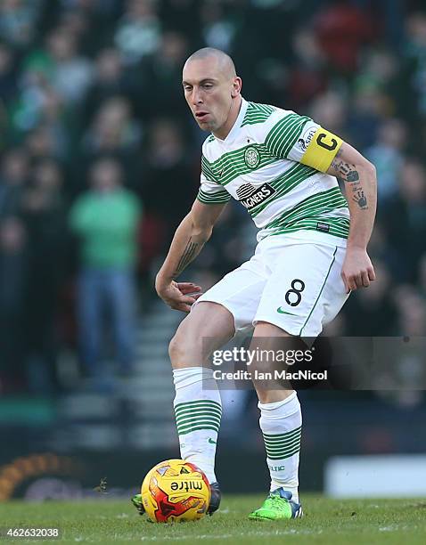 Scott Brown of Celtic controls the ball during the Scottish League Cup Semi-Final football match between Celtic and Rangers at Hampden Park on...